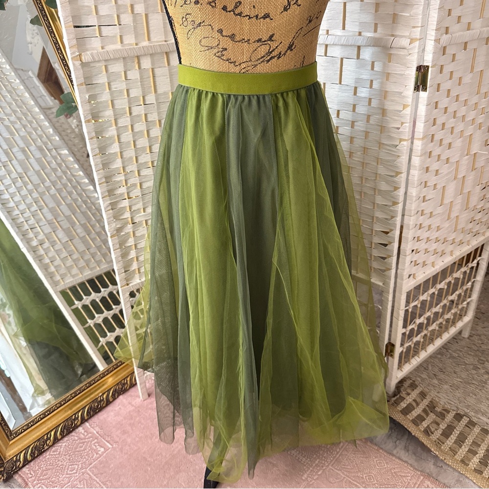 Green Tulle Midi Skirt